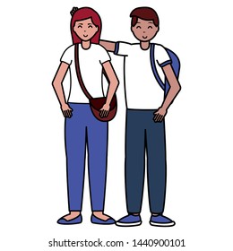 happy young man and woman character on white background vector illustration