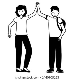 happy young man and woman character on white background vector illustration