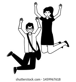 happy young man and woman character on white background vector illustration
