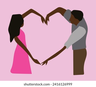 Happy young man and woman touch hands look in eyes feel in love. Smiling caring couple have close intimate bonding moment. Good relationships concept. Flat vector illustration. Amour, flirting.