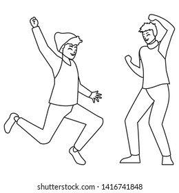 happy young men celebrating characters
