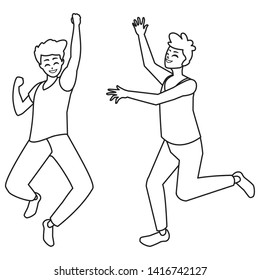 happy young men celebrating characters