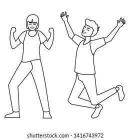 happy young men celebrating characters