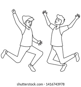happy young men celebrating characters