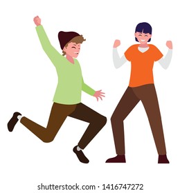 happy young men celebrating characters