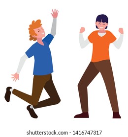 happy young men celebrating characters