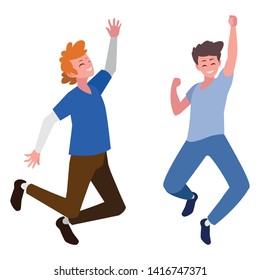 happy young men celebrating characters