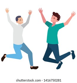 happy young men celebrating characters