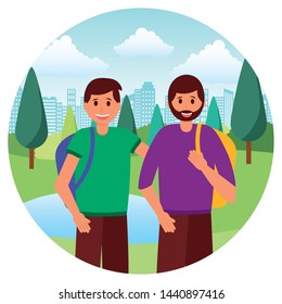 happy young men character in the park vector illustration