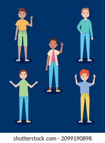 icono de los jóvenes felices sobre fondo azul