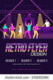 Happy young people dancing in club isolated flat vector illustration. Cartoon characters enjoying dance at disco night party. DJ scene performance and entertainment concept