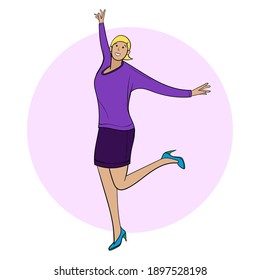 Happy young people jump, isolated on white background, joy and success, Youth. The concept of happiness, funny characters. Vector Illustration.