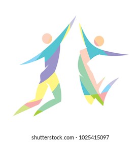 happy young people jumping 