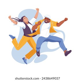 Happy young people jumping. Isolated on white background. Vector flat illustration