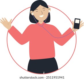 Happy Young People Listening to Music in Flat Cartoon Design Style. Vector Character Illustration