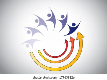 Happy Young person man woman energy recovery abstract concept. Strength restoration process illustration with arrows and youthful person growth or success concept illustration art