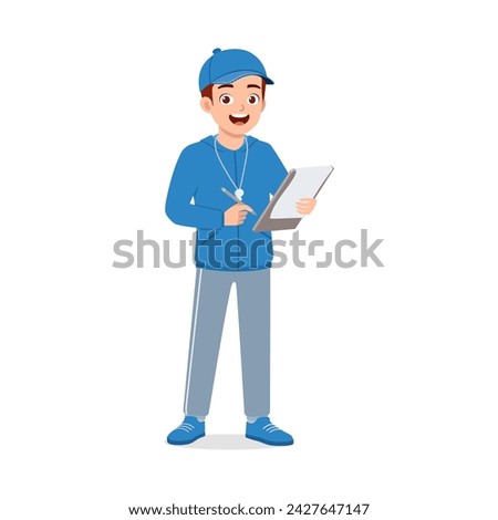 happy young physical education teacher holding note