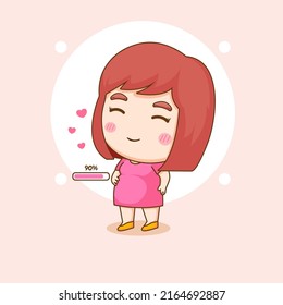 Happy young pregnant woman. Chibi cartoon character