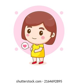 Happy young pregnant woman. Chibi cartoon character