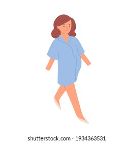 Happy young pregnant woman expecting baby. Future mother walking. Colored flat vector illustration of pregnancy isolated on white background