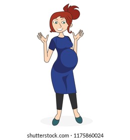 Happy young pregnant woman lady girl standing raising her hands high