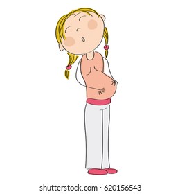 Happy young pregnant woman - original hand drawn illustration