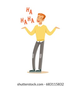 Happy young redhead man in an yellow pullover laughing out loud colorful character vector Illustration