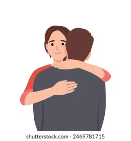 Happy Young Romantic Couple hug each other. Flat vector illustration isolated on white background