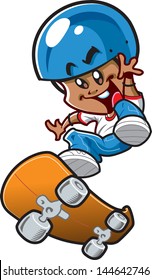 Happy Young Smiling Ethnic Boy Riding a Skateboard