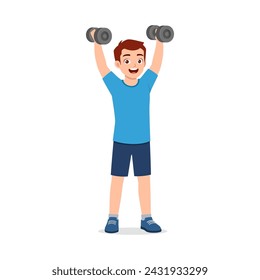 happy young sporty man doing barbell lifting