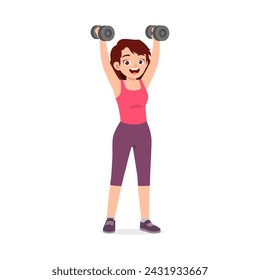 happy young sporty woman doing barbell lifting