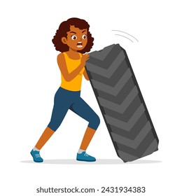 happy young sporty woman flipping wheel