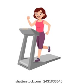 happy young sporty woman running on treadmill