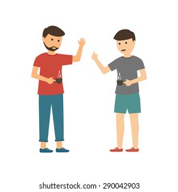 Happy young teens drinking coffee