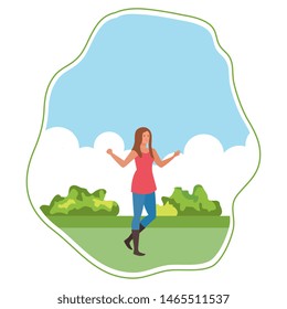 happy young woman celebrating in the park