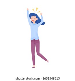 Happy Young Woman Cheering About Victory Vector Illustration