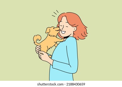 Happy Young Woman Cute Dog Hands Stock Vector (Royalty Free) 2188430659 ...