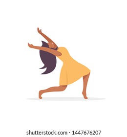 Happy young woman dance character. Flat vector illustration. 