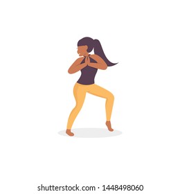 Happy young woman dance character. Flat vector illustration. 