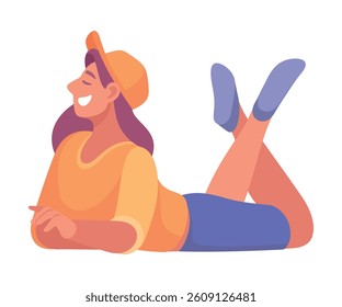 A Happy Young Woman is Enjoying a Relaxing Day While Stylishly Dressed in a Casual Outfit
