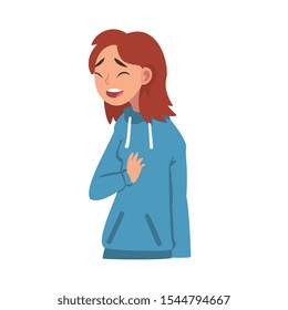 Happy Young Woman, Female Character Facial Emotions Vector Illustration