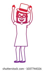 happy young woman with glasses and hat celebration