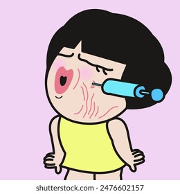 Happy Young Woman Injecting Her Face To Improve the Appearance  Caused By Age Concept Card Character illustration
