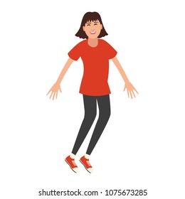 Happy young woman jumping