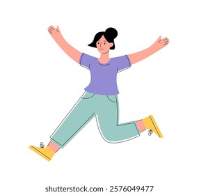 Happy young Woman Jumping Action Depicting Energy and Excitement in Motion