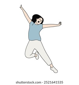 Happy young woman jumping illustration vector