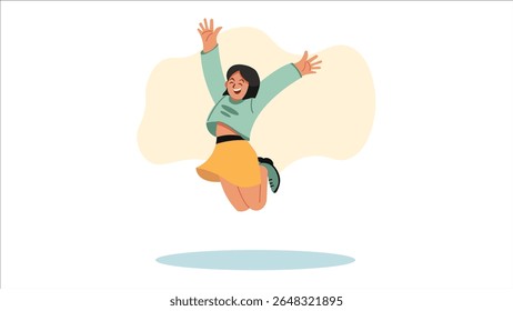 Jovem mulher feliz pulando em alegria - Ilustração de vetor plana