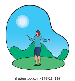 happy young woman in the landscape