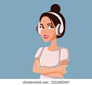 
Happy Young Woman Listening On Her Headphones Vector Illustration. Young Lady Having Fun Enjoying A Radio Show Podcast

