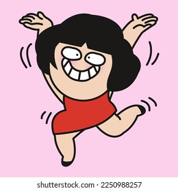 Happy Young Woman Open Hands You Welcome Concept Card Character illustration